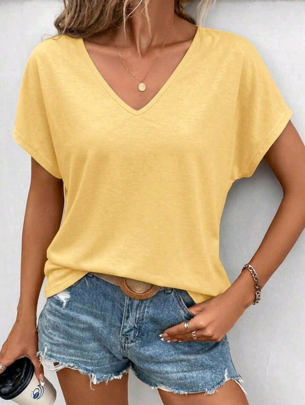 Women’s V-Neck Short Sleeve Tee - Yellow